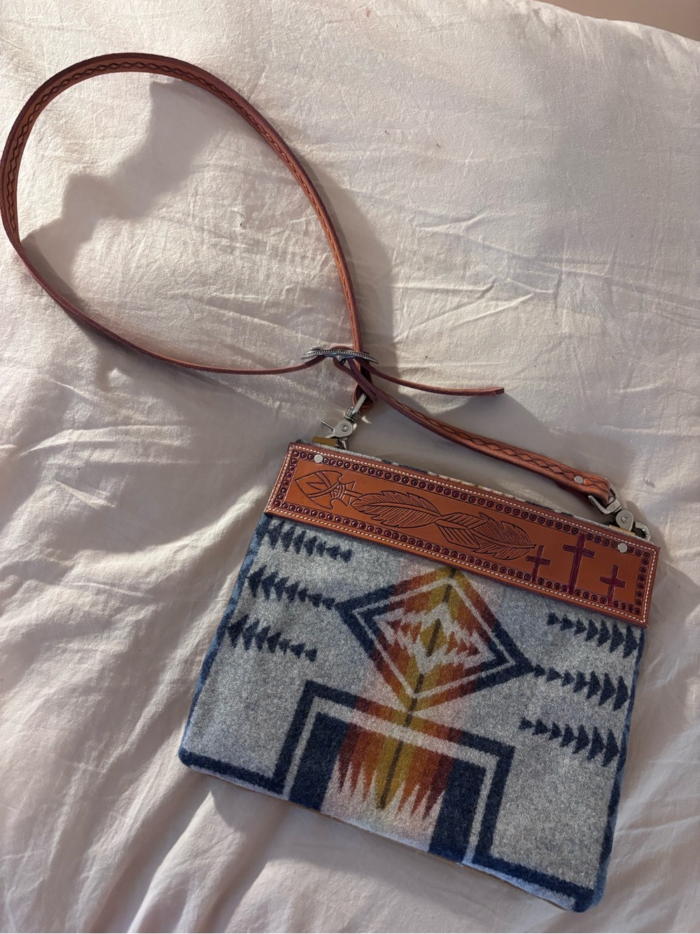 Wool & Leather Crossbody Bag in Multi-Color